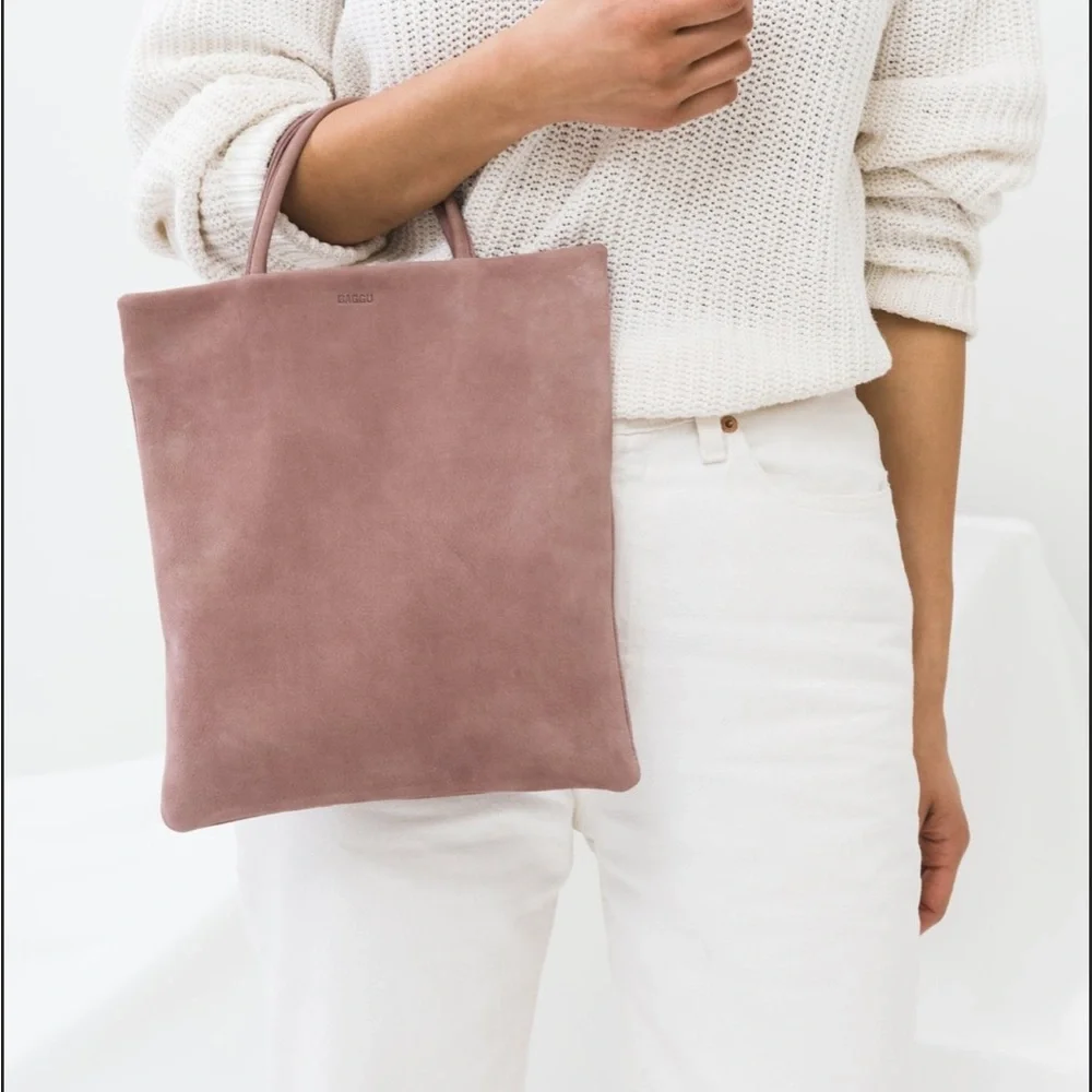 BAGGU Pink Suede Tote - Picture 1 of 9